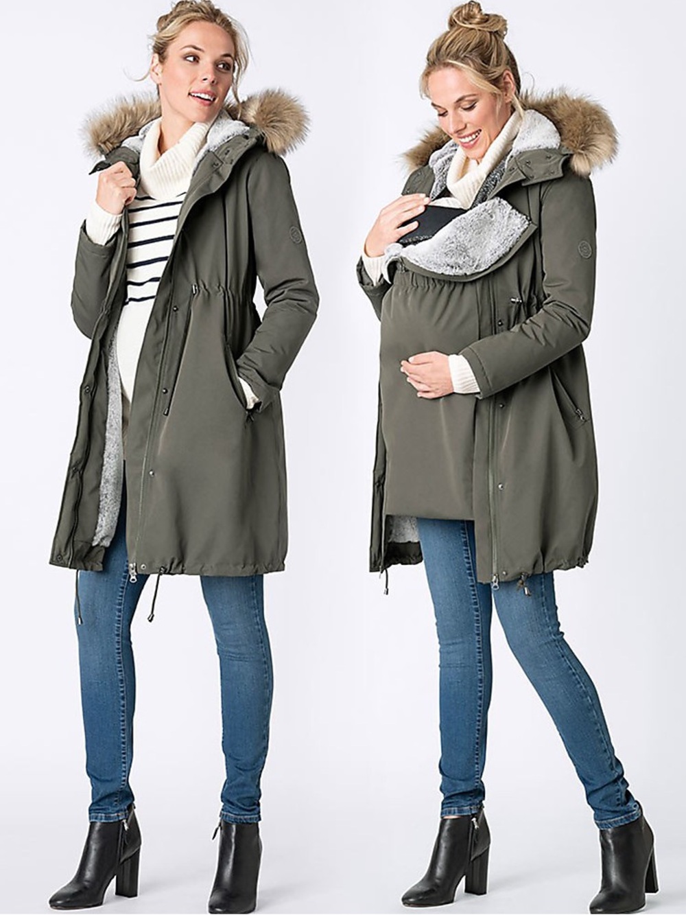 Seraphine Olive/Khaki 3 in 1 Winter Maternity Parka size us 16